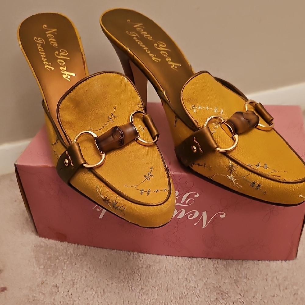 New York Transit Mustard Yellow Mules with Brown Accents